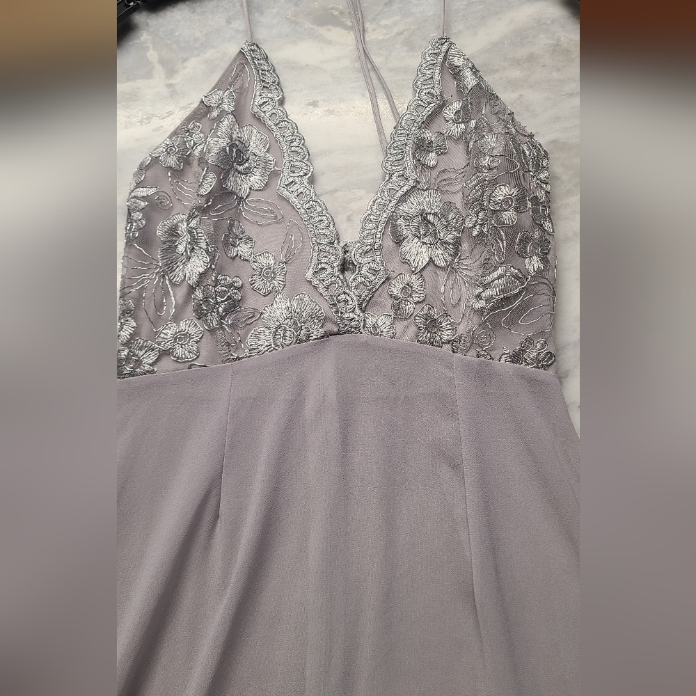 Sheer Lace Halter Dress in Silver